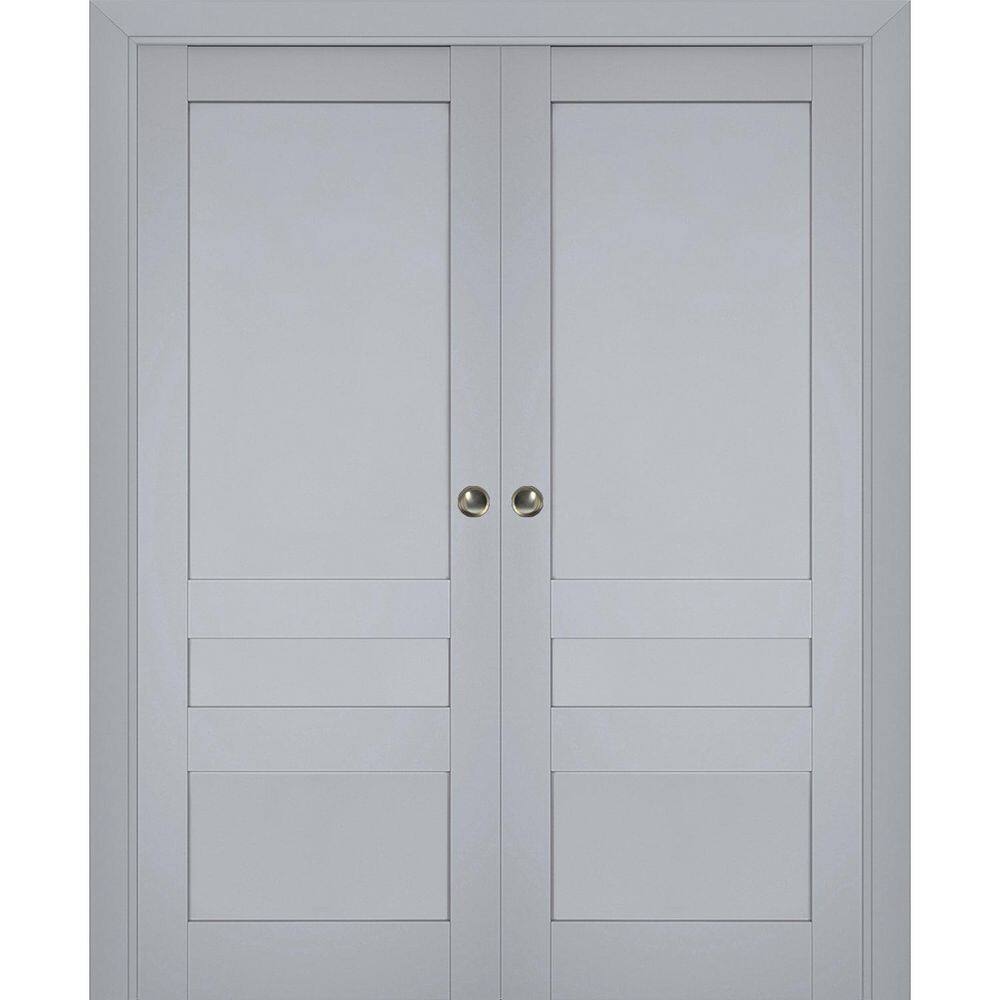 Assemble Required 72 in. x 96 in. 2-Panel Matte Grey Finished Solid Wood Sliding Door with Hardware price history on PriceWatchPro