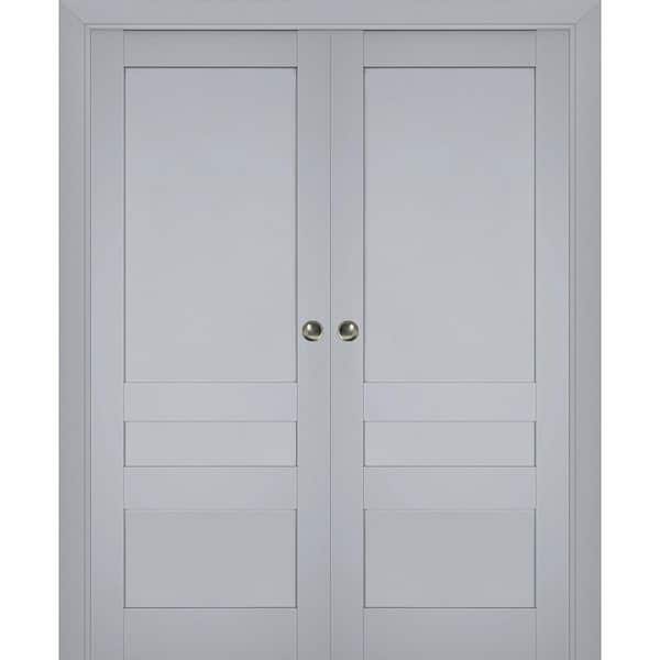 84 in. x 96 in. 2 Panel Matte Grey Finished Solid Wood Sliding Door with Hardware