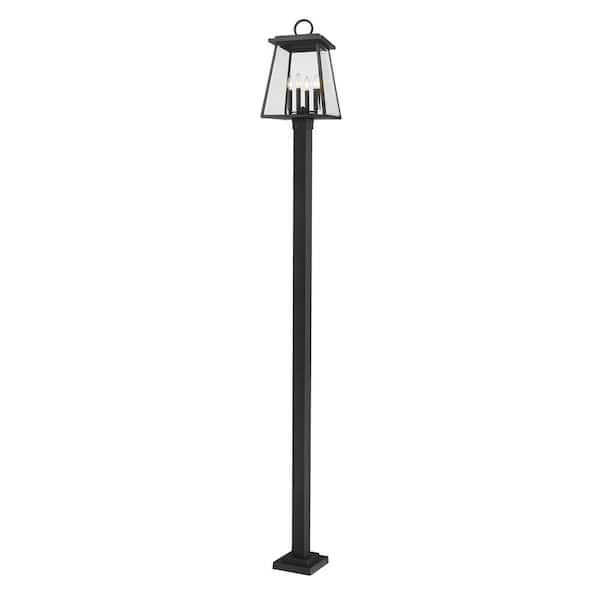 Unbranded Broughton 4-Light Black Aluminum Hardwired Outdoor Weather Resistant Post Light Set with no bulb included