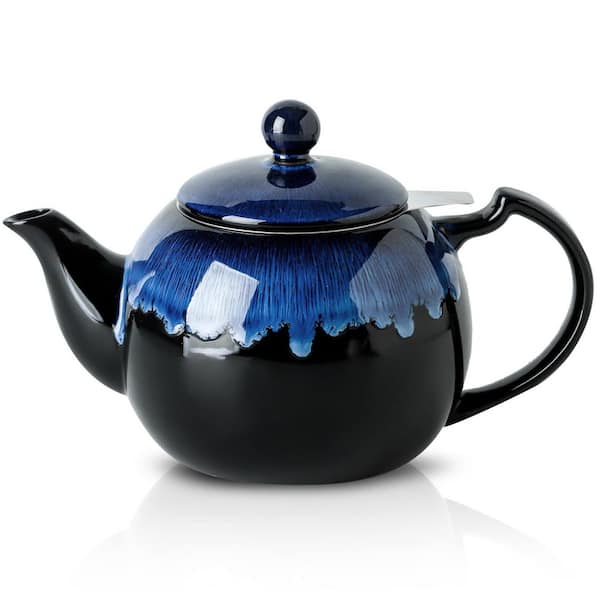 Nebula Blue Decorative Porcelain Ceramic Teapot with Removable Stainless Steel Infuser and Insulated Handle