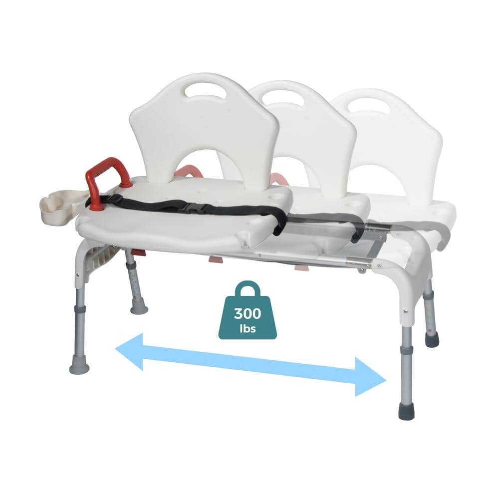 White Folding Universal Sliding Transfer Bench with Safety Features