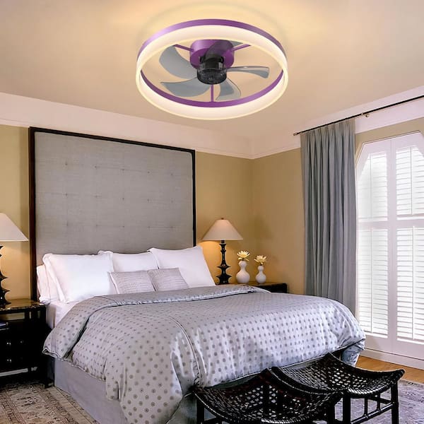 20 in. Purple Ceiling Fans with Lights Dimmable LED Embedded Installation of Thin Modern Ceiling Fan