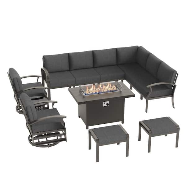 Halmuz 10-Seat Aluminum Patio Conversation Set with Fire Pit