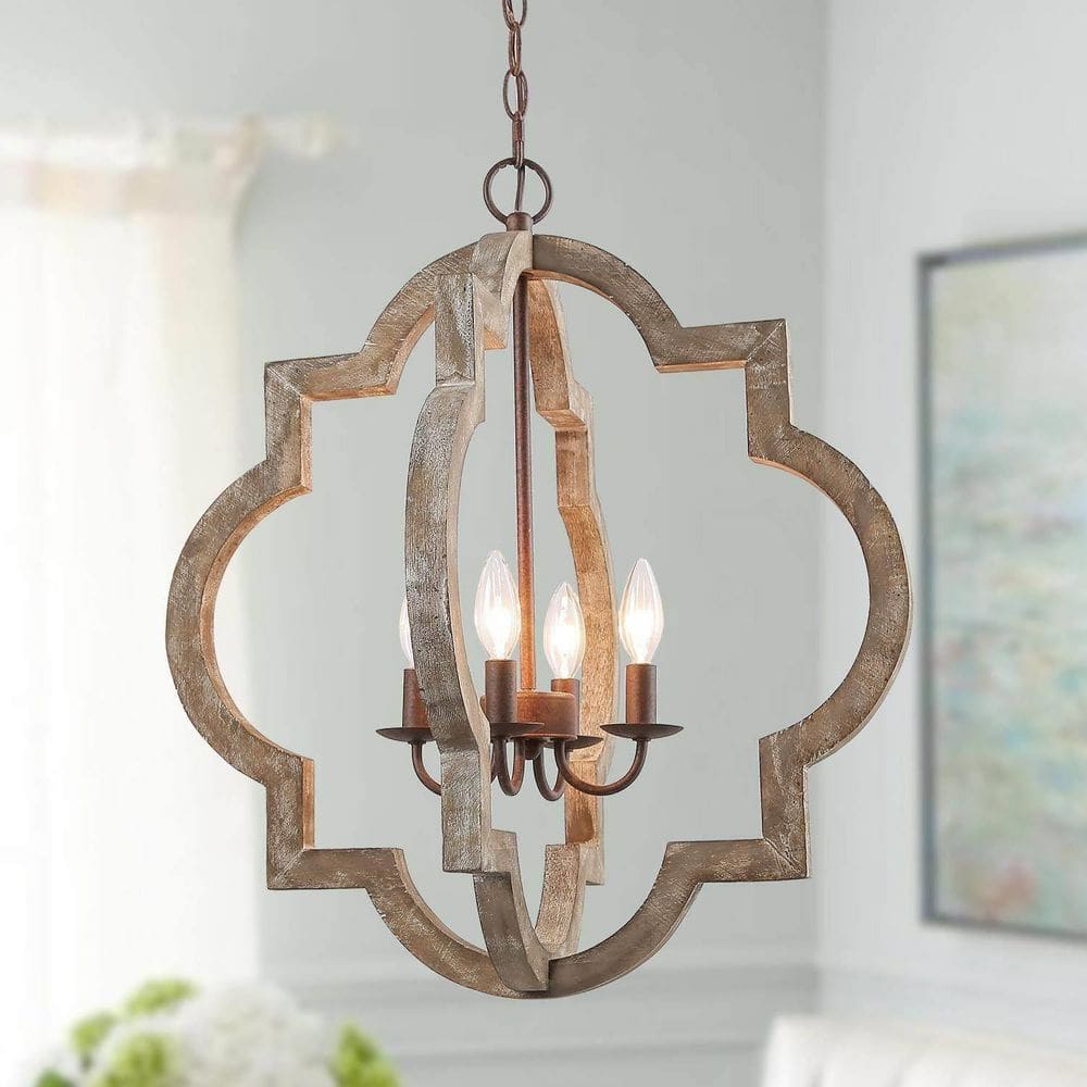 LNC Farmhouse 4-Light Rustic Bronze Island Chandelier with Wood Cage ...