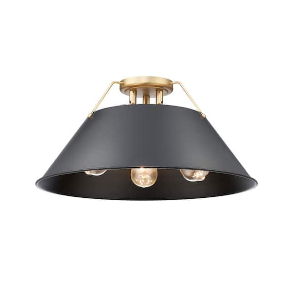 Golden Lighting Orwell 18.75 in. 3-Light Brushed Champagne Bronze and Matte Black Flush Mount