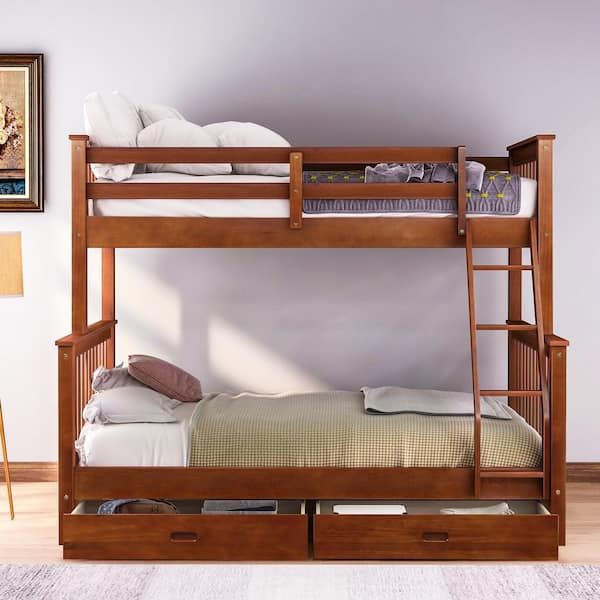 Eer Walnut Twin Over Full Bunk Bed, Twin Loft Bed Rooms To Go
