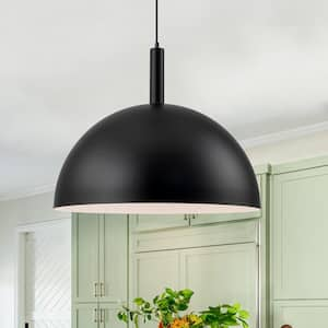 1-Light Modern Black Pendant Light with Dome Metal Shade for Kitchen Island