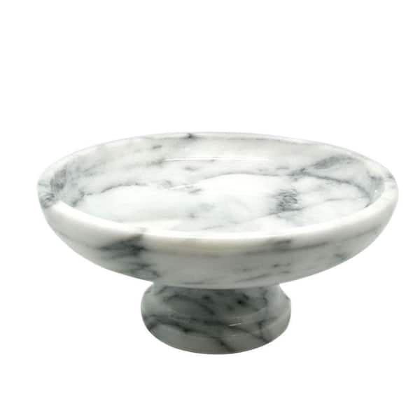 Creative Home 10 in. x 10 in. x 4.375 in. Fruit Bowl on Pedestal in White Marble