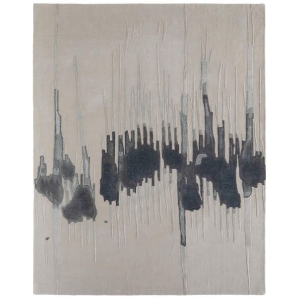 2 ft. x 15 ft. Gray, Ivory, Blue Abstract Area Rug