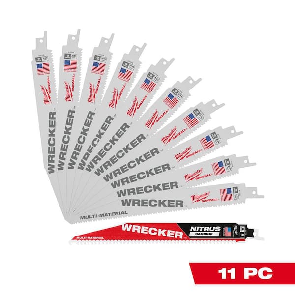 WRECKER 9in. 7-11 TPI Multi-Material Bi-Metal Sawzall Blade Set 10pk + NITRUS WRECKER