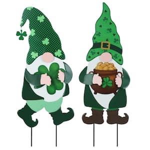 Green Gnomes Decorative Garden Stakes For St Patricks Day Metal Yard Signs for Garden Lawn Patio Decorations(2-Pack)