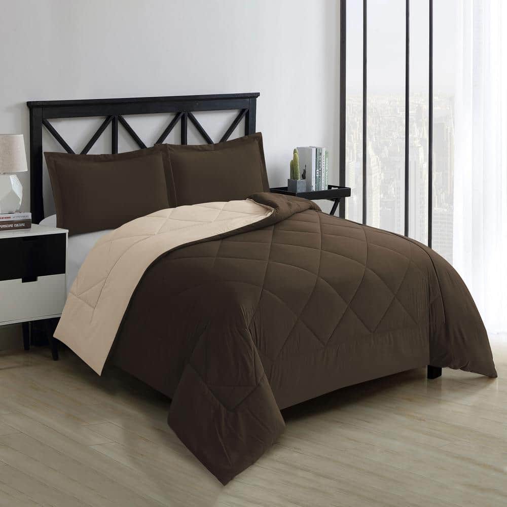 Twin Chocolate and Cream Reversible Microfiber Comforter Set