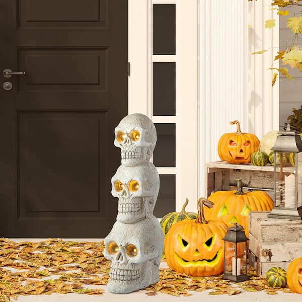 Glitzhome 25.50 in. H Ligted Halloween MGO Skull Porch Decor with
