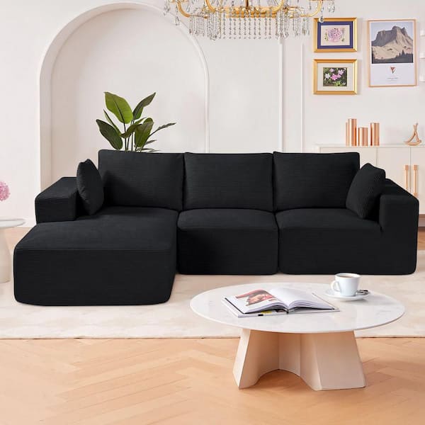 Modular Sectional Sofa, L Shaped Modular Sofa with Chaise, Cloud Sectional Couch with High Rebound Sponge Black Cushion