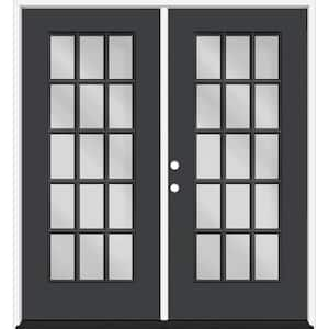 Reliant 72 in. x 80 in. FullLite 15L-SDL Clear Glass RHIS Black Finish Fiberglass Double Prehung Front Door w/6in. Jamb