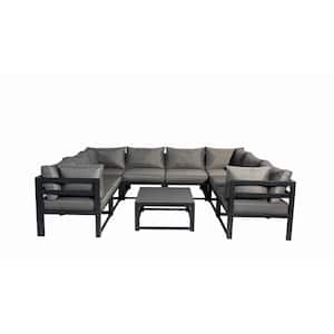 Outdoor Furniture Set, 9 Pieces Aluminum Sectional Sofa Set with Gray Cushion and Coffee Table - 4 Cornerplus 4 Middle