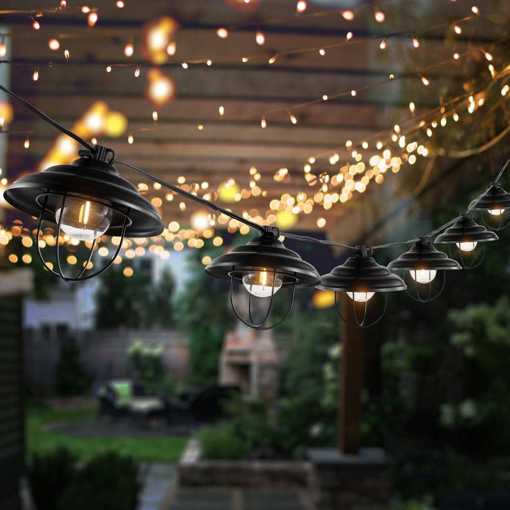 Aislin 10-Light Black Metal Outdoor LED Globe String Lights