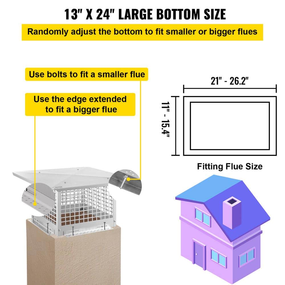 Silver Stainless Steel Adjustable Outdoor Chimney Cap with Mesh