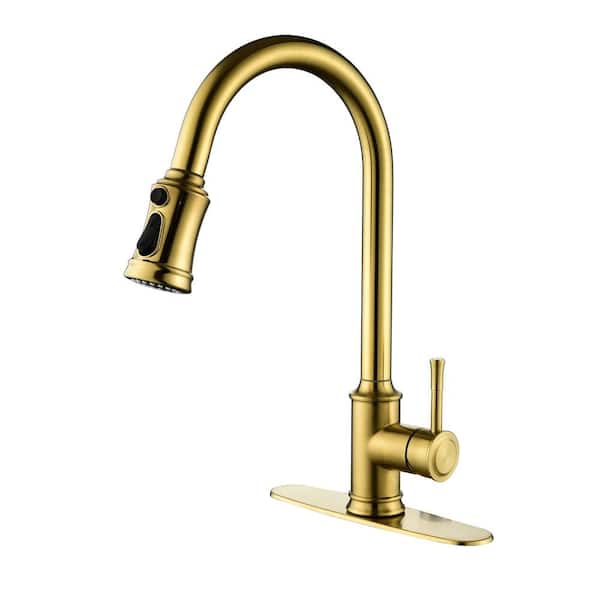 FLG Single Handle Touch Pull Down Sprayer Kitchen Faucet with Advanced Spray Commercial Stainless Steel Taps in Brushed Gold