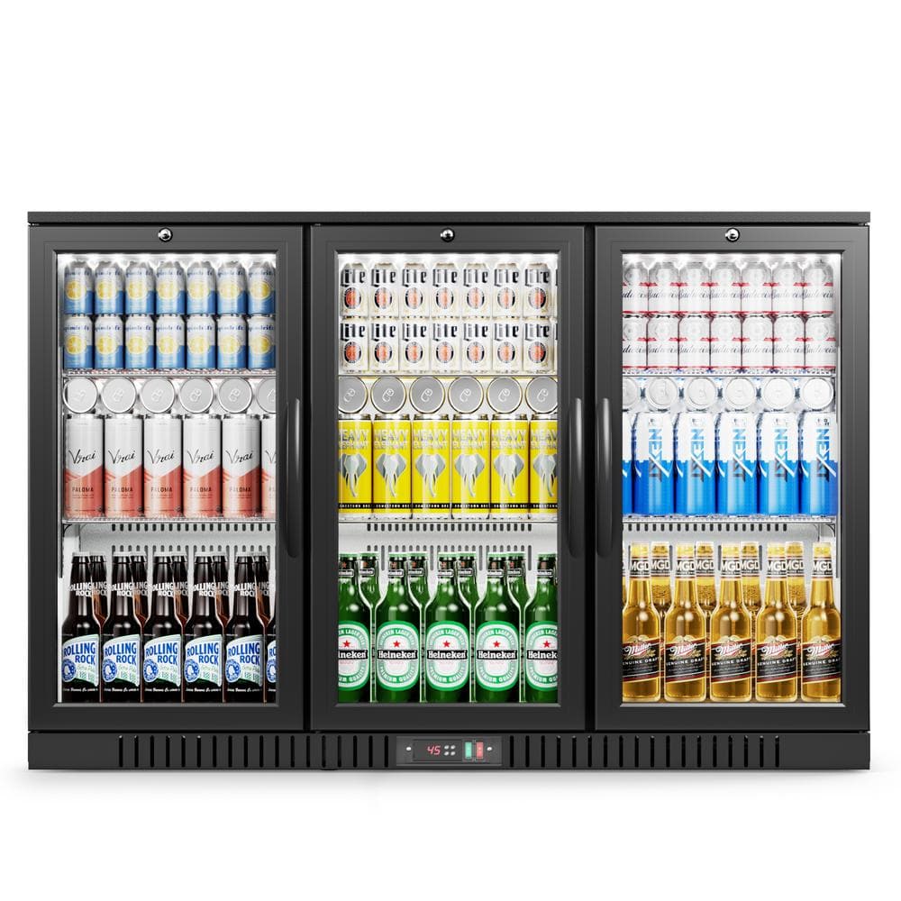 53 in 11.4 cu. ft. Back Bar Cooler with 3 Glass Swing Doors, LED Lighting, Counter Height Cooler Refrigerator in Black