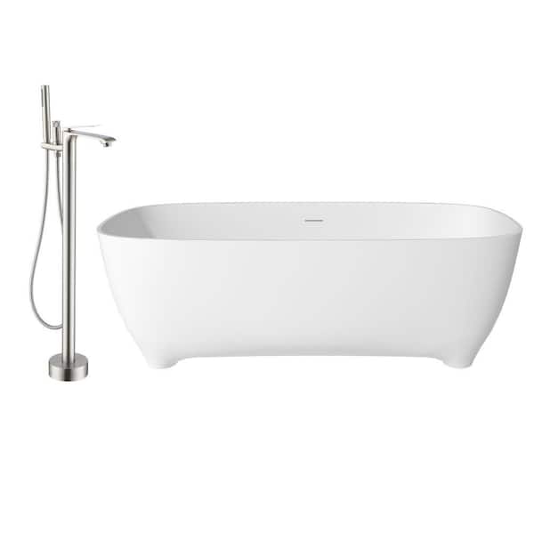 CASAINC 66.93 in. x 29.53 in. Soaking Non-Whirlpool Flatbottom Bathtub with Center Drain and Shower Faucet in Matte White