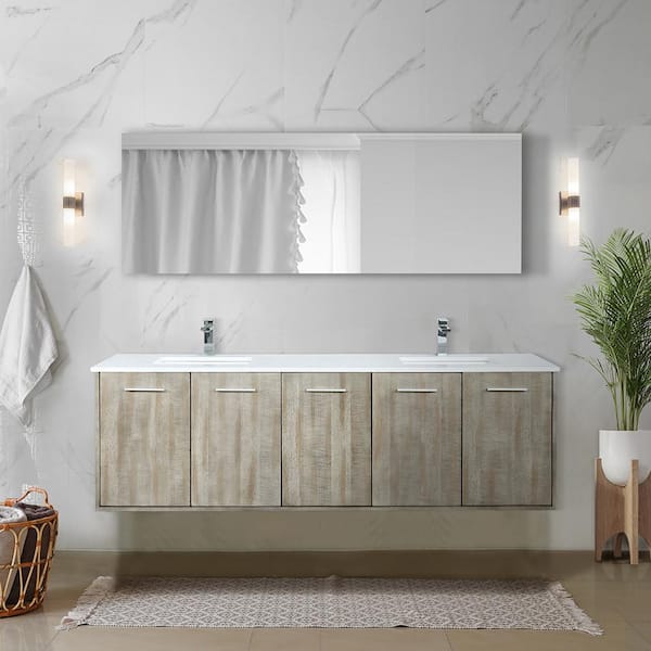 Lexora Fairbanks 72 in W x 20 in D Rustic Acacia Double Bath Vanity, White Quartz Top and Chrome Faucet Set