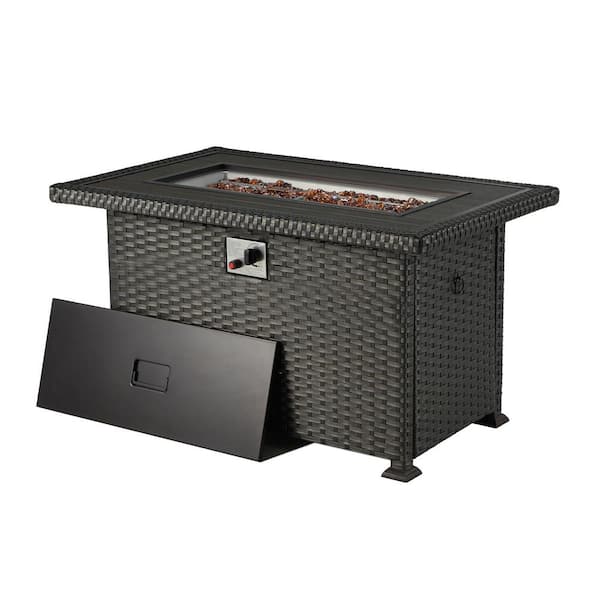 Miscool Kazz Black 50 in. x 30 in. x 25 in. H Rectangle Metal Outdoor Fire Pit Table, Auto-Ignition