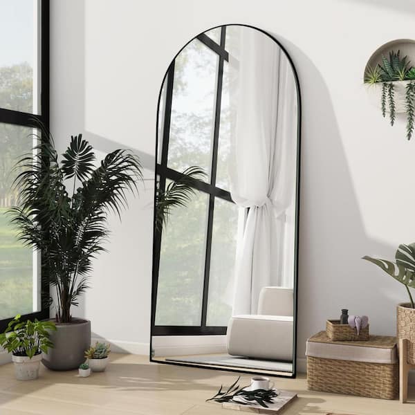 24 in. W x 71.2 in. H Arched Black Wooden Frame Oversized Classic Wall Mounted Floor Mirror