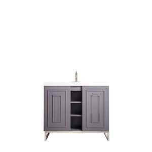 Alicante 39.4 in. W x 15.6 in. D x 35.5 in. H Bath Vanity in Grey Smoke & Nickel with White Glossy Resin Top