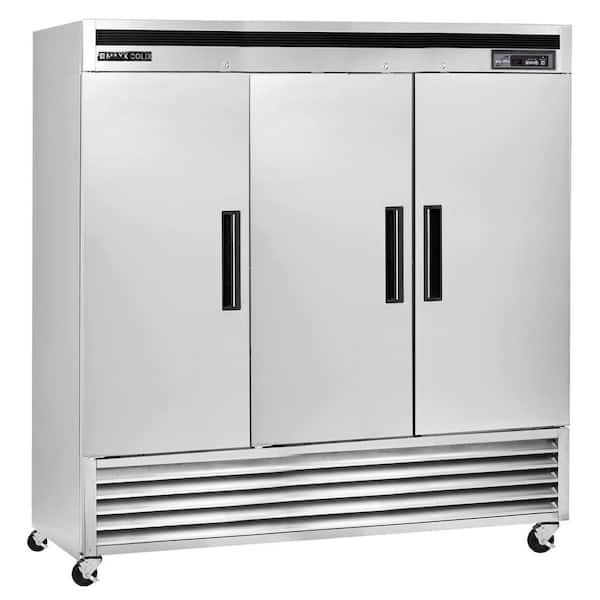 Maxx Cold 81 in W, 72 cu. ft. Triple Door Reach in Refrigerator, Bottom Mount, Energy Star Rated, in Stainless Steel