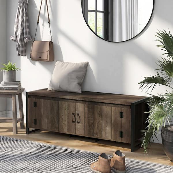 Furniture of America Prue Brown Bench with Storage (17.7 in. H x 49.2 in. W x 16.45 in. D)