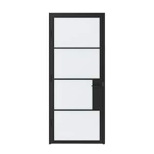 36 in. x 84 in. Left-Handed Frosted Glass Black Steel Single Prehung Interior Door with Privacy Lock