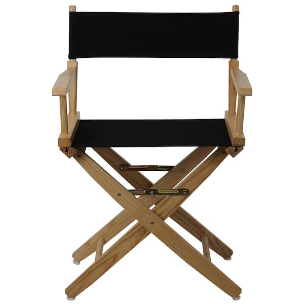 American Trails 18 in. Extra-Wide Natural Wood Frame/Black Canvas Seat Folding Directors Chair
