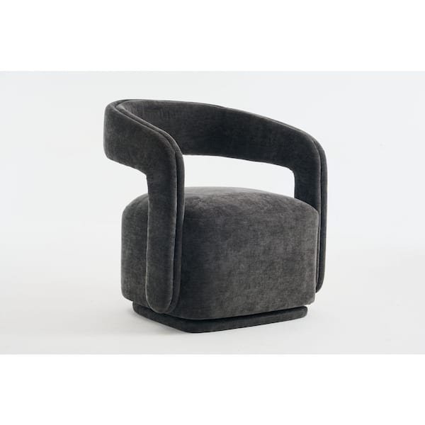 Hugh Modern Dark Gray Chenille Fabric Upholstered Accent Arm Chair with Curved Backrest and 360° Swivel Base