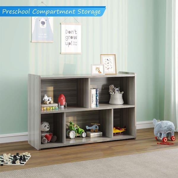 5-Compartment Cubby 30.5 in. H x 46.0 in. W x 15 in. D Shadow Elm Gray Composite Wood Preschool Shelf Storage