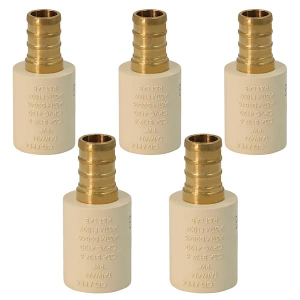 PLUMBFLEX 3/4 in. PEX Barb x 1 in. CPVC Lead Free Brass Adapter Pipe Fitting (5-Pack)