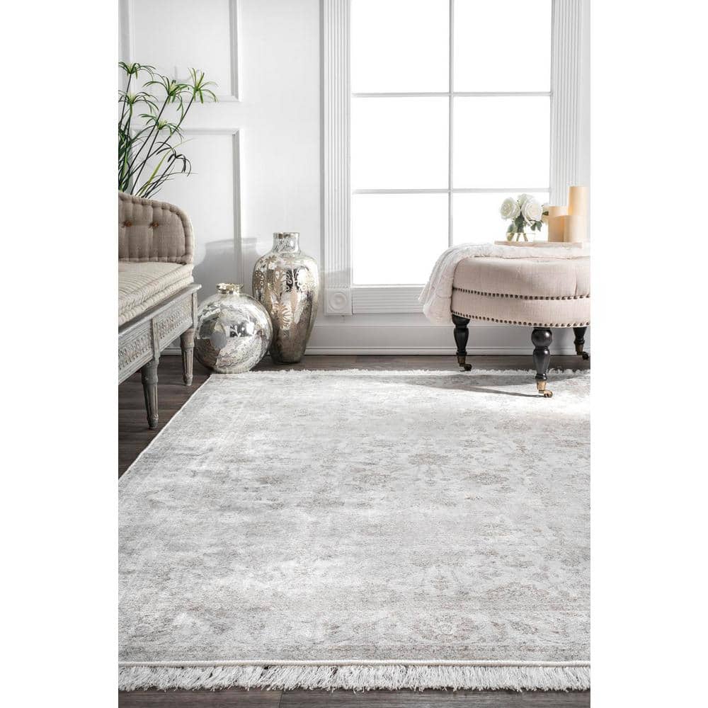 Ivory Floral Viscose Rectangular 10' x 14' Area Rug