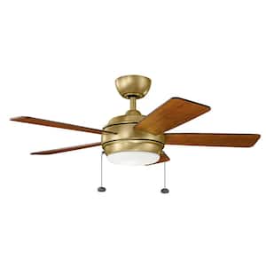 Starkk 42 in. Integrated LED Indoor Natural Brass Downrod Mount Ceiling Fan with Light Kit and Pull Chain