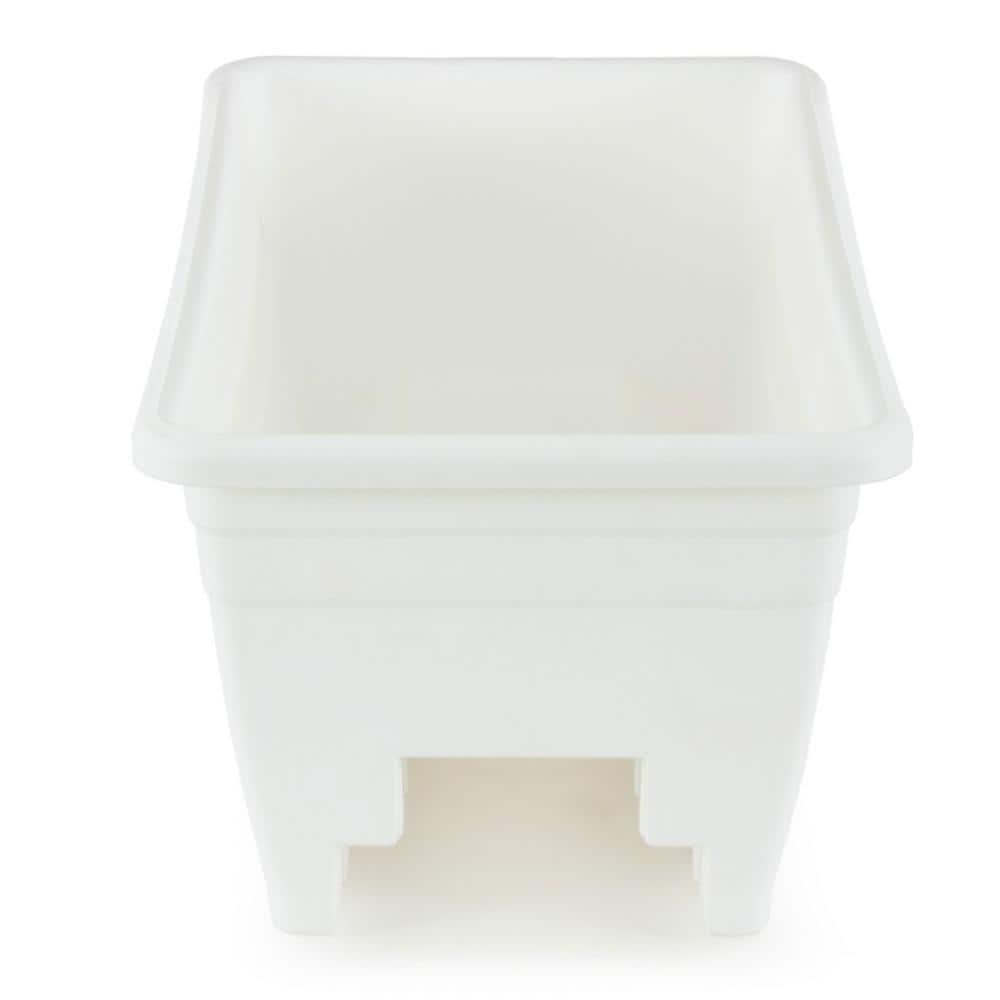 White 24-Inch Plastic Deck Rail Planter Box with Drainage Plugs