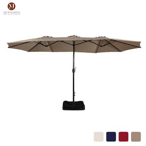 15 ft. Outdoor Market Patio Umbrella Double Sided Design Umbrella in Tan with Crank & Base