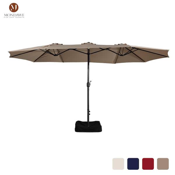 Mondawe 15 ft. Outdoor Market Patio Umbrella Double Sided Design Umbrella in Tan with Crank & Base