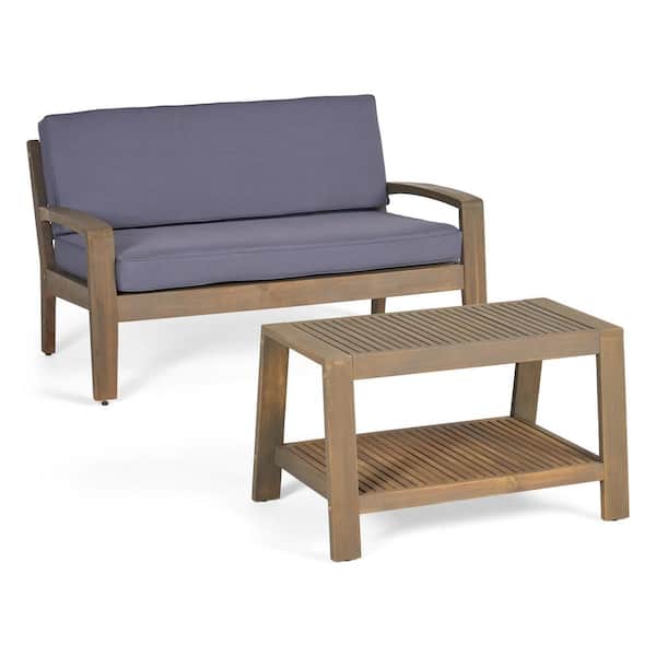 Grenada Gray 2-Piece Wood Outdoor Patio Conversation Set with Dark Gray Cushions