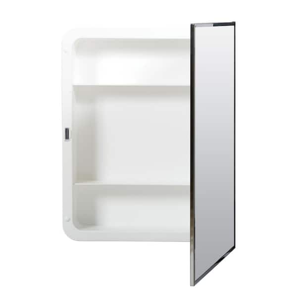 16.1 in. W. x 20.1 in. H Rectangular Plastic Medicine Cabinet with Stainless Steel Frame and Mirror