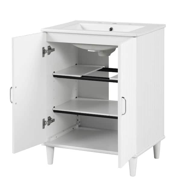 Unbranded 24 in. W. x 18.3 in. D x 33.3 in. H Freestanding Bath Vanity Sink Top Combo Cabinet in White with Two Doors