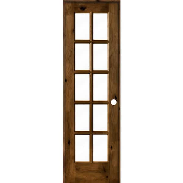 24 in. x 80 in. Knotty Alder Left-Handed 10-Lite Clear Glass Provincial Stain Wood Single Prehung Interior Door