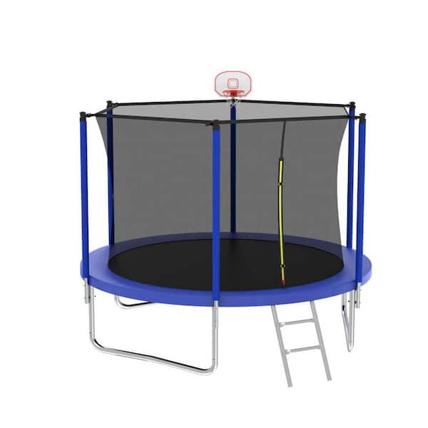 Unbranded 10 ft.  Outdoor Trampoline for Kids,Basketball Hoop&Ladder, Outdoor Kids Trampoline with Safety Enclosure,Fast Assembly