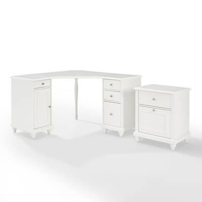 Palmetto 50.63 in. Corner White 4-Drawer Executive Desk with File Cabinet