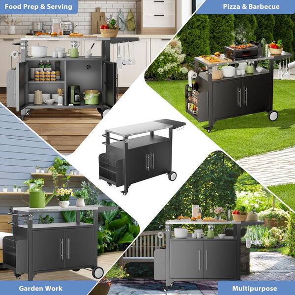 32"x 20" Outdoor Grill Table, Movable Grill Cart, Outdoor