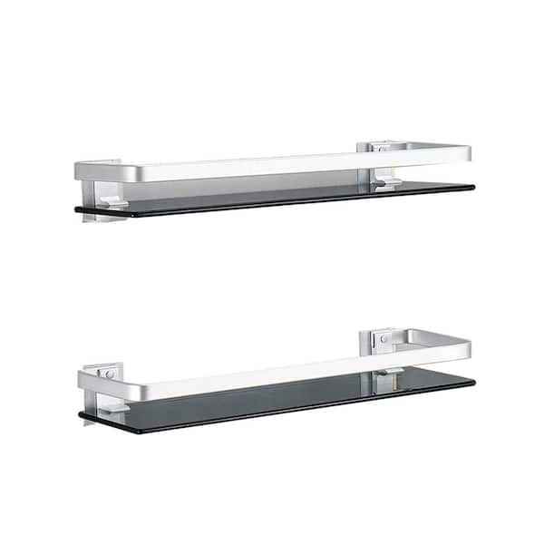 N/A 15.74 in. W x 4.88 in. D x 2.85 in. H  Wall Mounted Bath Glass Shelves with Towel Rail for Bathroom,Kitchen (Set of 2)