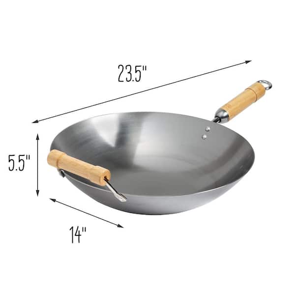 14-inch Not Seasoned Blue Carbon Steel Wok with Round Bottom